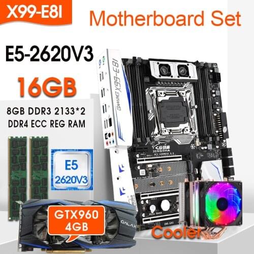 JINGSHA X99 E8I LGA 2011-3 Motherboard Set With E5 2620V3 And 2pcs x 8GB = 16GB DDR4 2133MHZ ECC REG RAM GTX960 4GB with COOLER