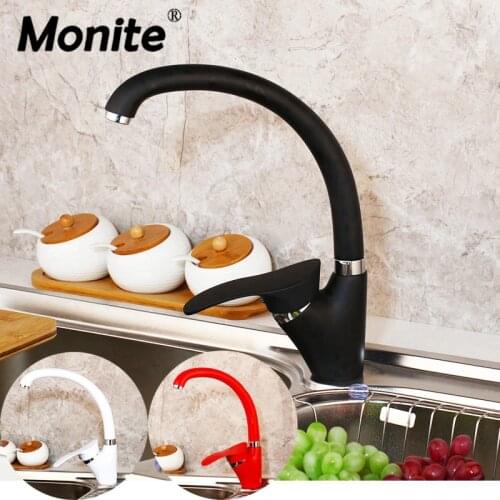Monite Red 360 Swivel Degree Rotation Kitchen Faucet 1 Handle White Kitchen Basin Sink Mixer Tap Black Painting Water Mixer Taps
