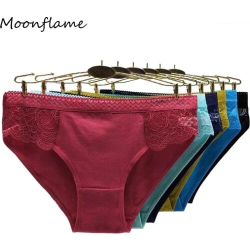 Moonflame 5 pcs/lots Women Cotton Sexy Lace Briefs Panties 89465