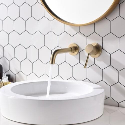 Matt Black Brass Faucet Wall Mount Washbasin Taps Single Lever Bathroom Sink Faucets Hot and Cold Water Mixer Brushed Gold Tap