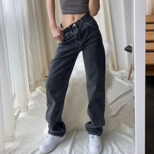 Fashion Woman Casual Loose Straight Leg Highwaist Jeans Korean Baggy Boyfriend Pants Female Streetwear Denim Trousers
