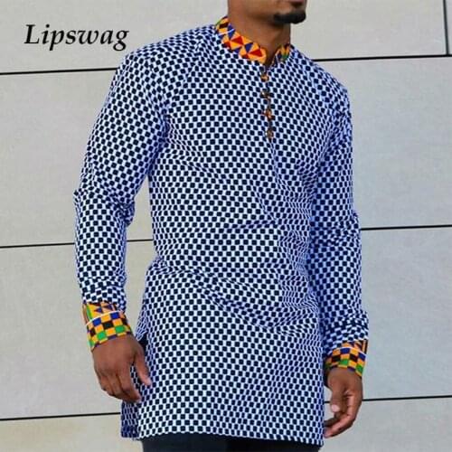 Fashion Muslim Traditional Clothes For Men 2021 Spring Autumn Long Sleeve Slim Midi Tops Mens Plaid Print Patchwork Shirts Male