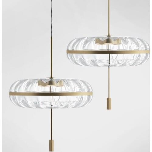 New fashion and modern texture water corrugated elliptical glass cover copper light luxury dining room and living room chandelie