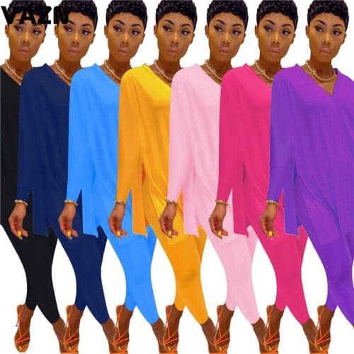 VAZN New Summer 2020 Loose Casual Solid V-Neck Sexy Night Club Fashion Shinny Women 2 Piece Set Short Full Lady Set