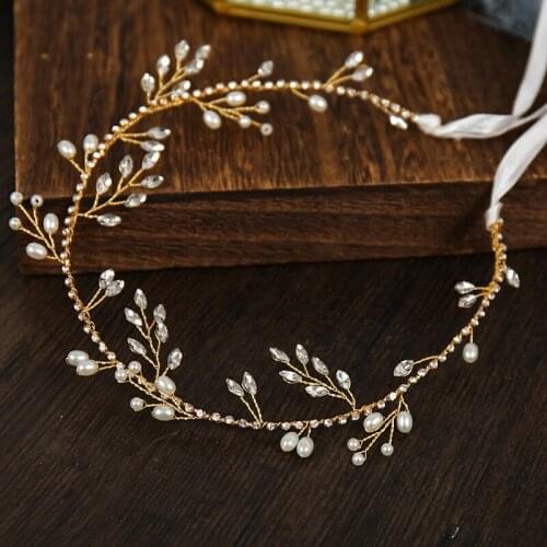New Wedding Hair Accessories Bride Pearl Gold Headbands Women Bride Flower Crystal Hair Accessories Crown Tiara Handmade Gift