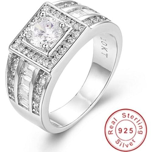 Stamp 10KT 100% 925 Sterling silver Wedding Rings for Men Luxury Jewelry Round cut 1.2ct Simulated Diamond Ring US Size 8-13