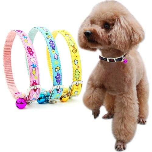 Dog Collar Pet Adjustable Waistbrand Style Nylon Embroidered Cat Collar with Bell Puppy Necklace for Cat Small dogs Pet Supplies