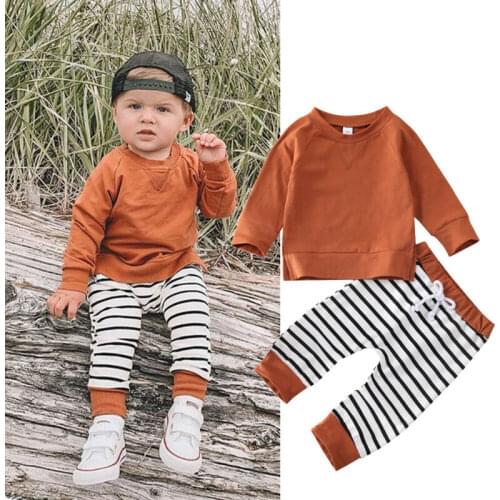 Casual Casual Cotton Baby Clothing Newborn Set Kids Boy Girl Long Sleeve Tops T-shirt Pants Striped Trousers Outfit Clothes