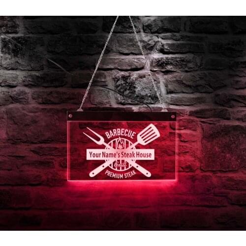 Premium Steak Restaurant Barbecue Grill LED Business Advertising Wall Sign Custom Steak House Name Neon Display Board Wall Light