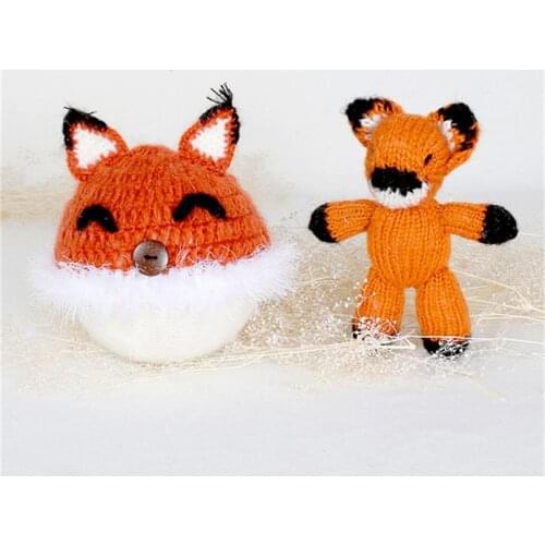 Fox Bonnet and Tail Set Handmade crochet mohair baby hat and toy set Newborn Photography props Baby Fox set