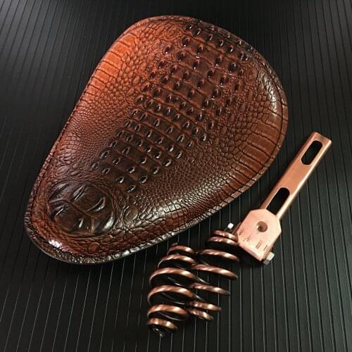 Motorcycle Retro Brown/Black Crocodile Leather Solo Seat+3" Spring Bracket for Harley Custom Chopper Bobber Motorcycle Solo Seat