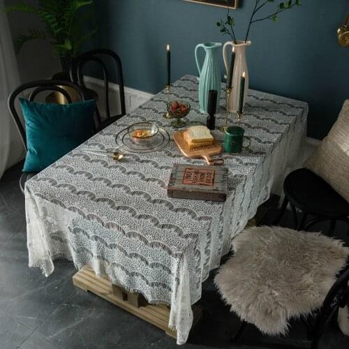 INS Nordic White Lace Hollow Tablecloth Living Room Tablecloth Tea Table Cover Towel Tassel Tablecloth Home Fabric Decoration