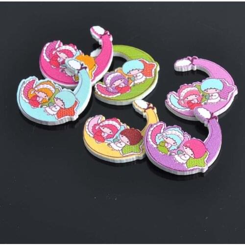 Mixed Color Baby on Moon Painted Wooden Buttons For Decorative Scrapbooking Accessories 50pcs 30x22mm MT0618