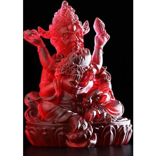 Tibetan Buddhism Coloured Glaze Hand-made Red Jambhala Buddha Statue