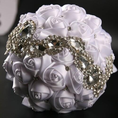 Hot white wedding bridal bouquet with diamond rhinestone crystal for wedding decoration