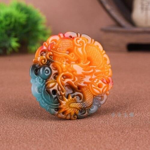 Zheru jewelry natural colorful jade two-color dragon pendant necklace exquisite jewelry, best gift