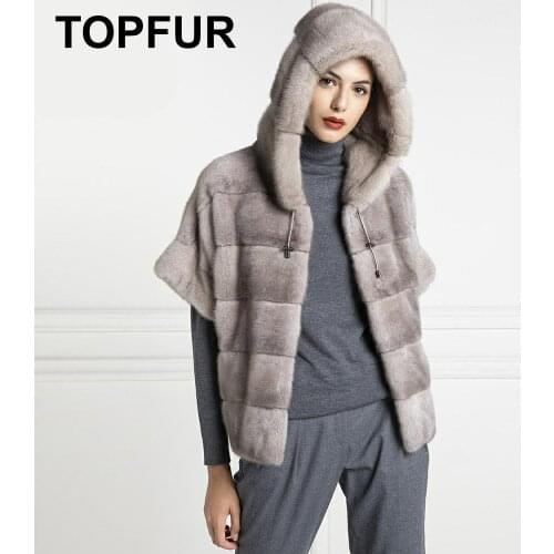 TOPFUR 2020 Winter Short Coats Real Fur Coat Women Natural Mink Fur Cost With Fur Hood Short Sleeves Women Real Fur Customized