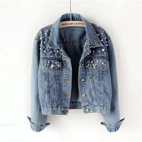 27 Styles Womens Autumn Winter Denim Cardigan Jacket Fashion Pearls Trench Coat Oversized Jean Jackets Outerwear Clothing