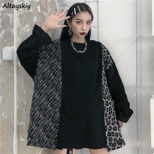 Hoodies Sweatshirts Women Leopard High Street Korean Style O-neck All-match Spring Long Sleeve Fashionable Loose Outerwear Ins