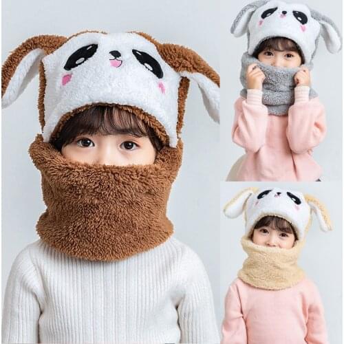 Winter Plus Fleece Children Hat Scarf Sets Cartoon Kawaii Kids Caps Girls Boys Scarf Thicken Cap Newborn Baby Photography Props