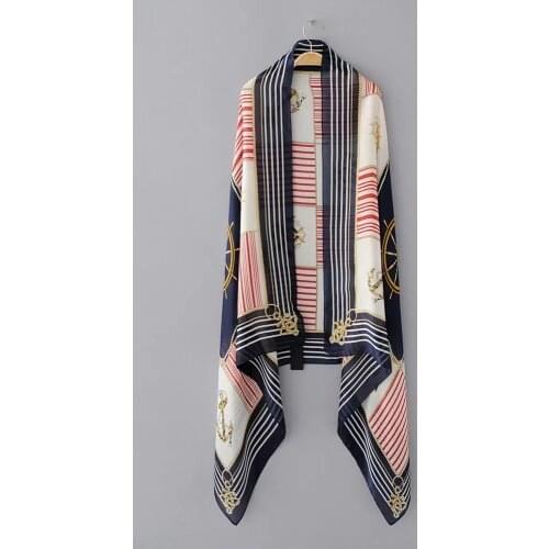 2020 Luxury Brand Boat Anchor Silk Shawl Scarf Print Soft Shawls Pashmina Bandanas Wrap Scarves Poncho Headband Hijab Snood Caps