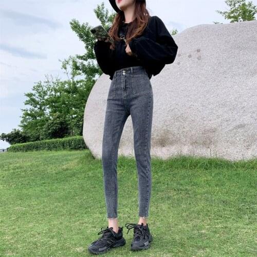 2021 Autumn Winter Korean Casual High Waist Student Women Jeans 2020 Fashion Trend Elasticity Skinny Thin Pencil Pants
