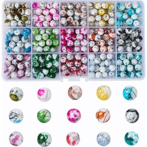 420pcs/box Mixed Color Round Baking Painted Drawbench Glass Beads for Jewelry Making DIY Bracelet Necklace 8x7.5mm Hole: 1.5mm