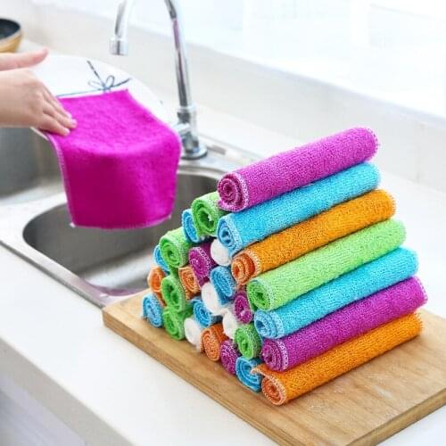 5/10pcs Bamboo Fiber Dish Towel Non-shedding Dishwashing Textile Bamboo Charcoal Degreasing Cloth Kitchen Household Dishcloth