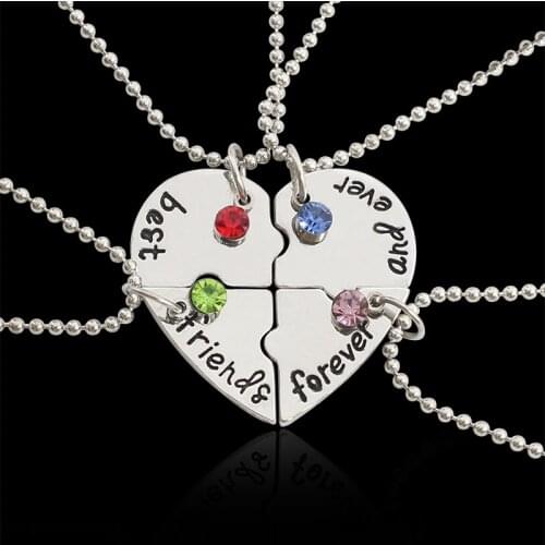 Best Friend 4 Piece Set Necklace BFF Necklace Female Love Friendship Pendant Choker Fashion Men And Women Jewelry Gift 2021