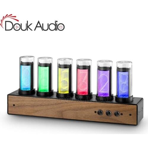 Douk Audio Retro Nixie Clock Inspired Modern Digital Gixie Clock 6-digit LED Shelf Clock For Home Audio