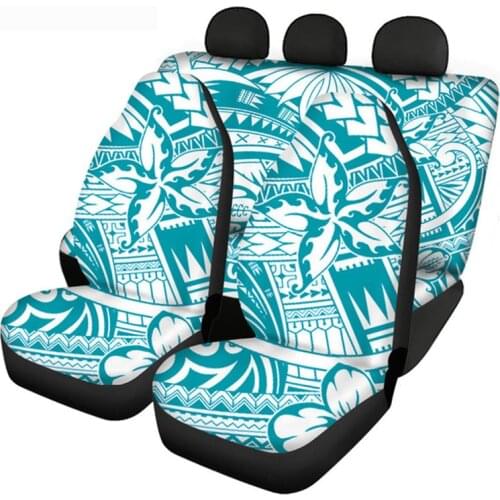 Car Mat Cover Soft Auto Seat Protect Case Blue Polynesian Plumeria Print Anti Scraping Front and Back Seat Cover Mesh Pad