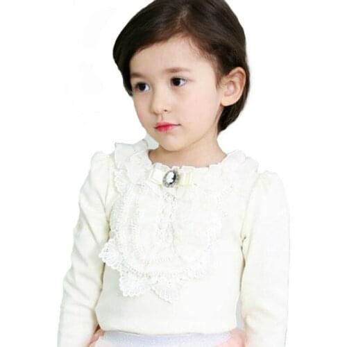 Spring Autumn Sweet Baby Girls Lace Long sleeve T-shirt Kids Fashion Bow Tops Tees Cotton Blouse Toddler Children Casual Clothes