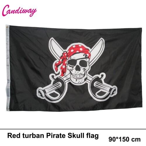 Hot 90*150cm red scarf Skull Pirate Polyester Flag High Quality Flying Flag Home decoration