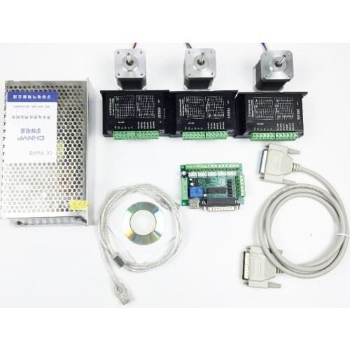 CNC Router Kit 3 Axis, 3pcs TB6600 4.0A stepper motor driver +3pcs Nema17 0.44NM motor+ 5 axis interface board+ power supply