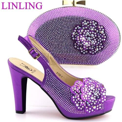 Nigerian Shoes and Matching Bags Set Decorated with Rhinestone Sandals Shoes for Women High Heel Luxury Women Shoes For Party