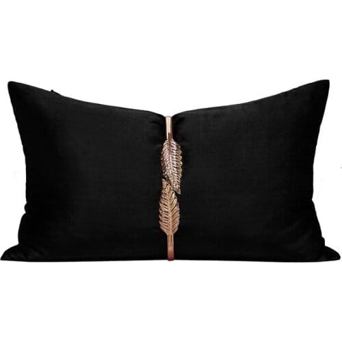 LAN JINGZE Luxury Gold Metal Leaves Cushion Cover Black Purple Red Grey Yellow Blue Home Decorative Waist Pillowcase