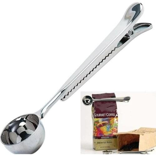 Stainless Steel Coffee Measuring Scoop With Bag Clip Sealing Multifunction Baking Measuring Spoon Seasoning Milk Ice Cream Scoop