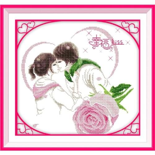 The kiss of happiness cross stitch kit people 18ct 14ct 11ct count print canvas stitches embroidery DIY handmade needlework