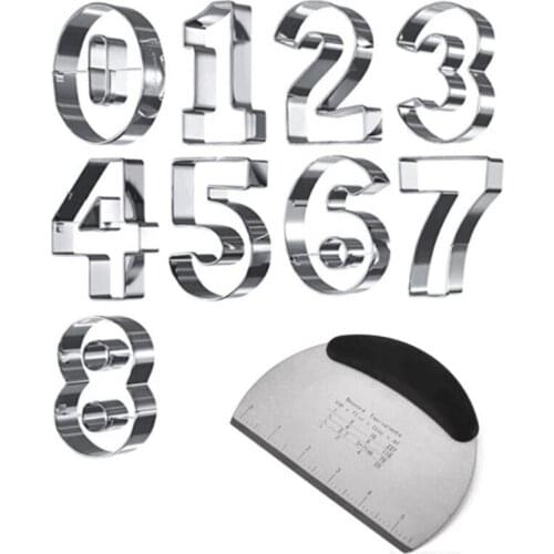 Stainless Steel Cookie Cutter Number Shapes Set with Bonus Dough Cutter