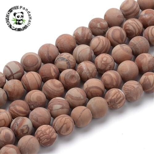 Natural Picture Jasper Round Bead Strands, Frosted Style, 8~8.5mm, Hole: 1mm; about 47pcs/strand, 15.5"