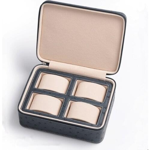 New Leather Watch Display Boxes Case With Zipper Ostrich Skin Watch Organizer Jewelry Gift Collection Blue Watch Travel Holder