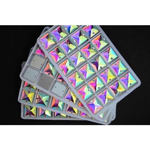 Wholesale Square Sew On Stone Crystal Clear AB Color 10,12,14,16,22mm Garment Sewing Glass Beads Flatback 2 holes Dress Making