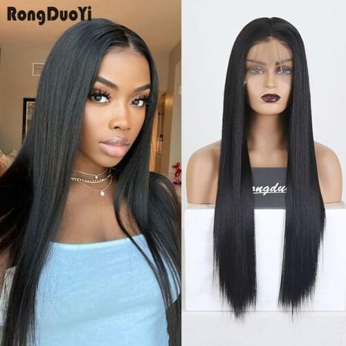 Long Hair Synthetic Lace Front Wig Silky Straight Lace Wigs for Women Dark Brown High Temperature Fiber Cosplay Wig