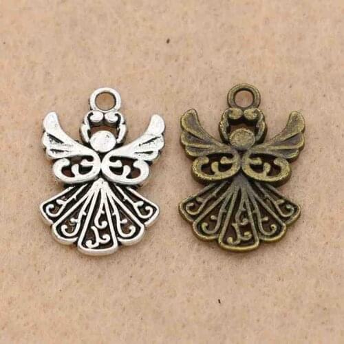 KJjewel Fairy Angel Charm Pendant fit Bracelet Necklace Tibetan Silver Plated Jewelry DIY Making Accessories 21x14mm
