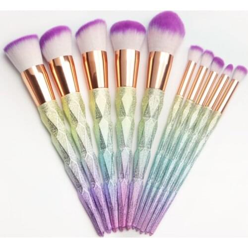 Professional 10pcs Makeup Brushes Set Thread Rainbow Diamond Handle Shape Unicorn Horn Face Make up Brush Beauty