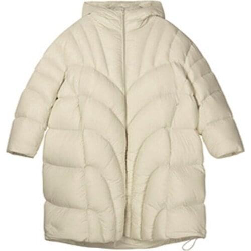 Down jacket women 2021 fashion long embossed stand collar 90% white duck down long sleeve jacket