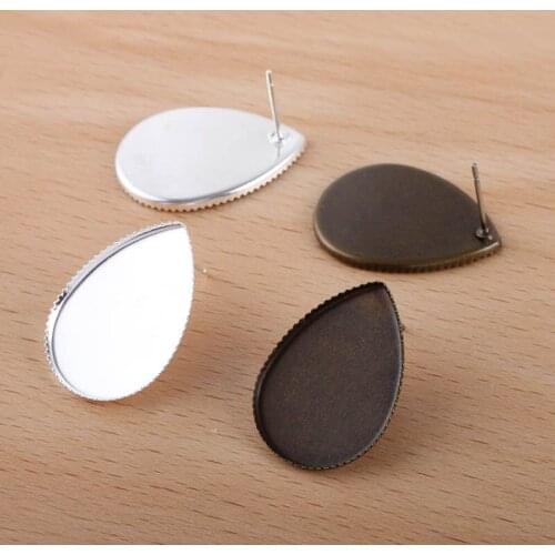 Blank Stud Earrings Bases Drop Bezel Tray 10x14 13x18 18x25mm Cameo Cabochons Stud Post Earrings Settings DIY Crafts Findings