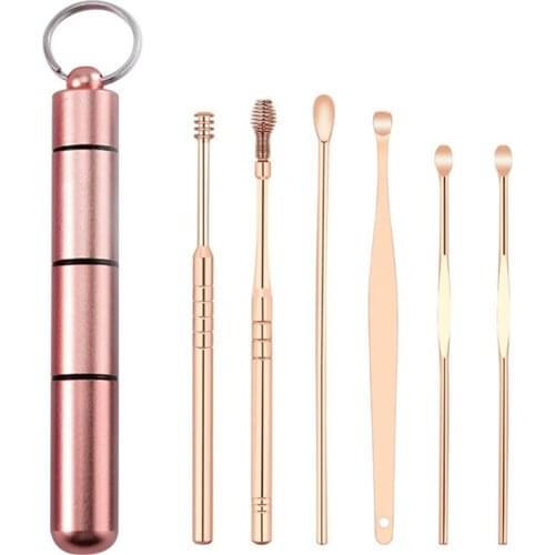 6 Pcs/Set Stainless Steel Spiral Ear Pick Spoon Ear Wax Removal Cleaner Multifunction Portable Ear Pick Ear Care Beauty Tools