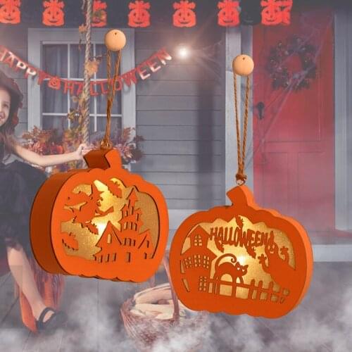 Light Pumpkin Lamp Halloween Decorations Solid Nontoxic Light Wooden Pumpkin Lantern Creative Halloween Party Decorations