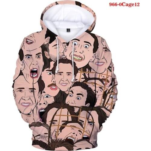 3D Print Famous Actor Nicolas Cage Cage Hoodie Sweatshirt 3D Print Women Pullover Funny Space O-neck Hip Hop Tops Hoodies Men